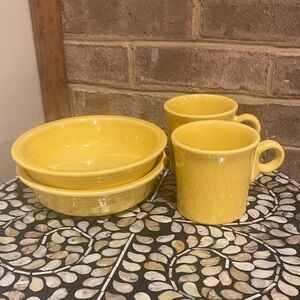 Fiestaware Yellow Ceramic Bowls & Mugs Set
